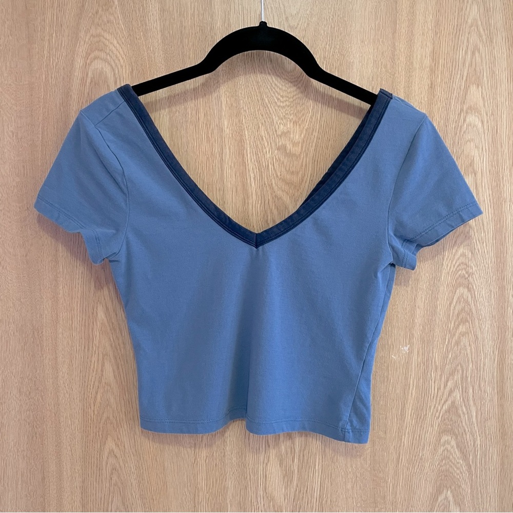 PS Basics by PacSun Blue Cropped V Neck Tee